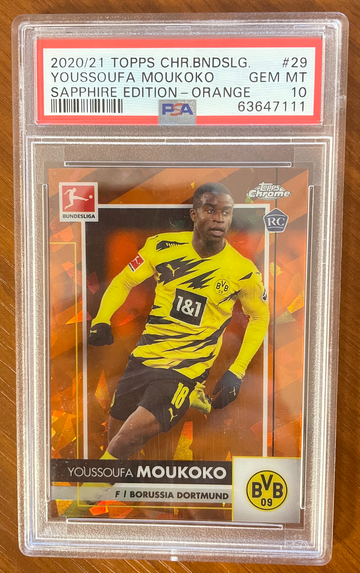 2020 Topps Chrome Bundesliga Sapphire Orange Youssoufa Moukoko RC /125 PSA 10