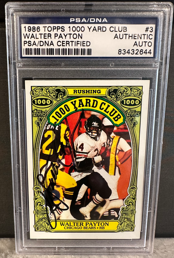 1986 Topps WALTER PAYTON 1000 Yard Club #3 HOF RB AUTO Black Ink PSA DNA Authentic Chicago Bears 