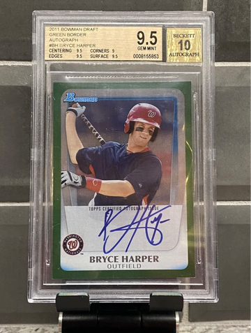 2011 Bowman Draft Bryce Harper Green Border Autograph /350 RC BGS 9.5 GEM MINT