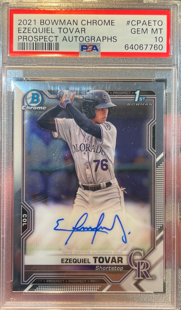 2021 BOWMAN CHROME PROSPECTS EZEQUIEL TOVAR AUTO RC PSA 10 GEM!