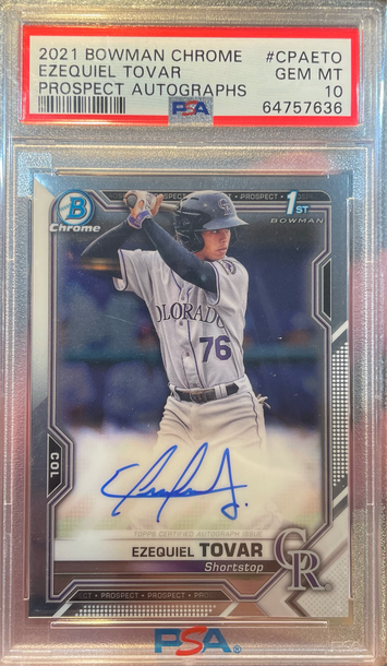 2021 BOWMAN CHROME PROSPECTS EZEQUIEL TOVAR AUTO RC PSA 10 GEM!