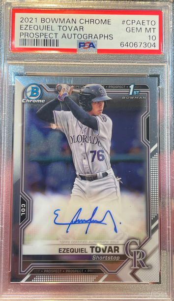 2021 BOWMAN CHROME PROSPECTS EZEQUIEL TOVAR AUTO RC PSA 10 GEM!