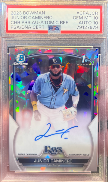 2023 BOWMAN CHROME PROSPECTS ATOMIC REFRACTORS JUNIOR CAMINERO RC AUTO /100 PSA 10 GEM!
