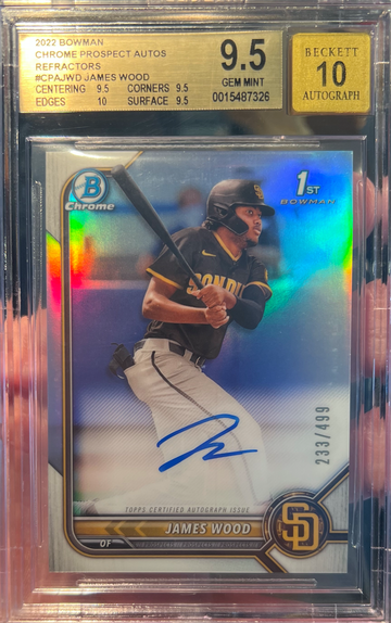 2022 BOWMAN CHROME PROSPECTS REFRACTORS JAMES WOOD AUTO RC /499 BGS 9.5 TRUE GEM!