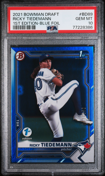 PSA 10 2021 Bowman Draft 1st Edition Ricky Tiedemann /150 Blue Foil Color Match 