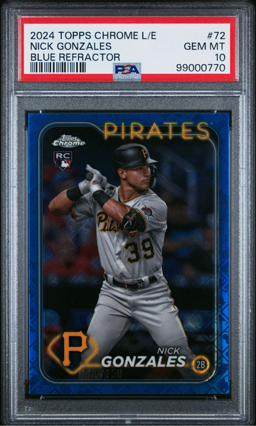 2024 Topps Chrome Logofactor Nick Gonzales Blue Refractor /150 Rookie Card RC PSA 10 Gem Mint
