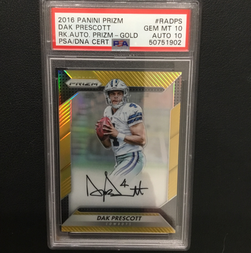 2016 Panini Prizm Dak Prescott PSA 10 Gold Auto 10 Rookie Cowboys Jersey # 4/10
