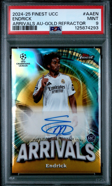 Endrick 2024-25 Topps Finest UCC Arrivals Gold Refractor Auto /50 PSA 9 RC Real Madrid