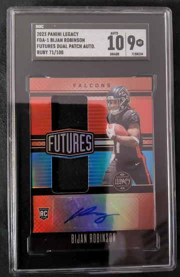 2023 Panini Legacy FDA1 Bijan Robinson Futures Dual Patch Auto Ruby /100