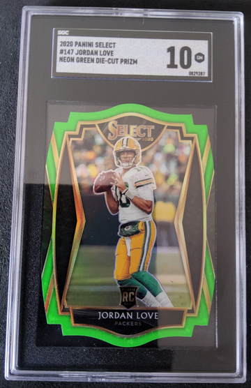 2020 Panini Select #147 Jordan Love Neon Green Die Cut Prizm