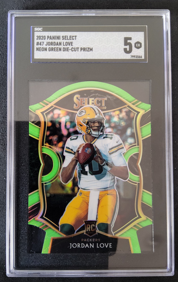 2020 Panini Select #47 Jordan Love Neon Green Die Cut Prizm