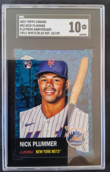 2022 Topps Chrome #82 Nick Plummer Platinum Anniversary Toile White/Blue Ref. 18/199 SGC 10