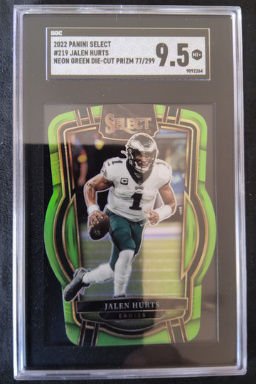 2022 Panini Select #219 Jalen Hurts Neon Green Die-Cut Prizm 77/299 SGC 9.5