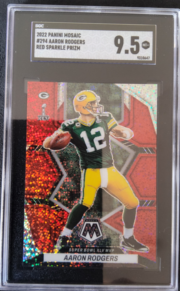 2022 Panini Mosaic #294 Aaron Rodgers Red Sparkle Prizm SGC 9.5