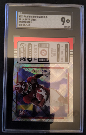 2023 Panini Chronicles DP #8 Jamyr Gibbs Contenders Red 98/149 SGC 9