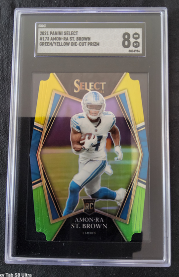 2021 Panini Select #173 Amon-Ra St. Brown Green/Yellow  Die Cut Prizm  SGC 8