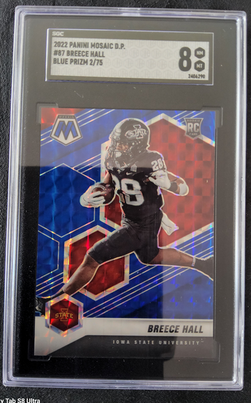 2022 Panini Mosaic DP #87 Breece Hall Blue Prizm 2/75 SGC 8