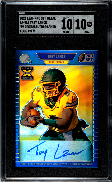 2021 Leaf Pro Set Metal PA-TL2 Trey Lance '89 Design Autographed Blue 19/75 SGC 10/10