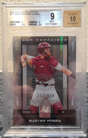 2008 Elite Extra Edition Buster Posey Autographed /934 #177 BGS 9.0 Auto 10