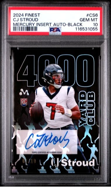 2024 TOPPS FINEST CJ STROUD MERCURY INSERT AUTO BLACK /10 #CS6 PSA 10