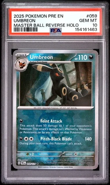 2025 POKEMON PRE EN UMBREON MASTER BALL REVERSE HOLO #059 PSA 10