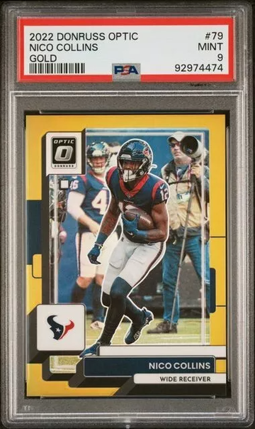 2022 PANINI DONRUSS OPTIC 79 NICO COLLINS GOLD /10 PSA MINT 9