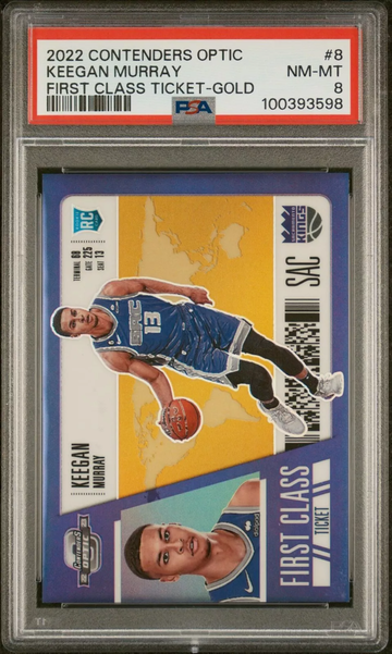 2022 PANINI CONTENDERS OPTIC FIRST CLASS TICKET 8 KEEGAN MURRAY GOLD /10 PSA 8