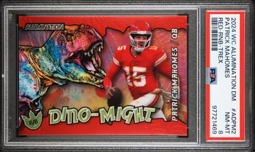 2024 WILD CARD PATRICK MAHOMES DINO-MIGHT T-REX 3/3 RED PSA 8