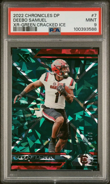 2022 PANINI CHRONICLES DRAFT PICKS XR 7 DEEBO SAMUEL GREEN CRACKED ICE /6 PSA 9