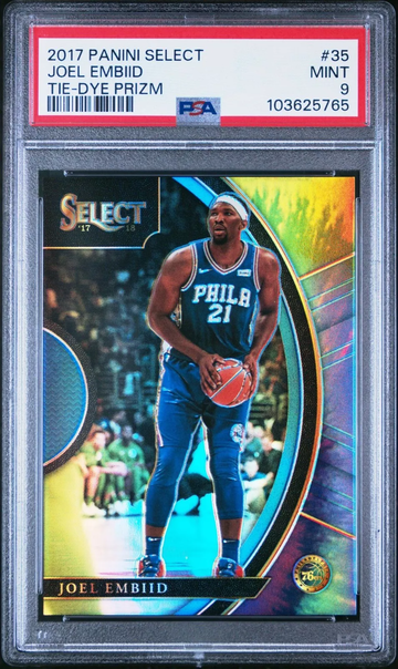 2017 PANINI SELECT 35 JOEL EMBIID TIE-DYE PRIZM /25 PSA 9
