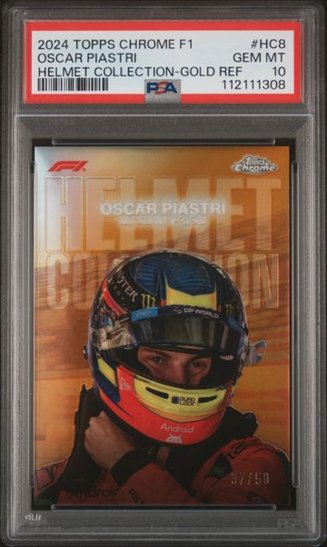 2024 Topps Chrome Formula 1 Helmet Collection #hc8 Oscar Piastri GOLD /50 PSA 10
