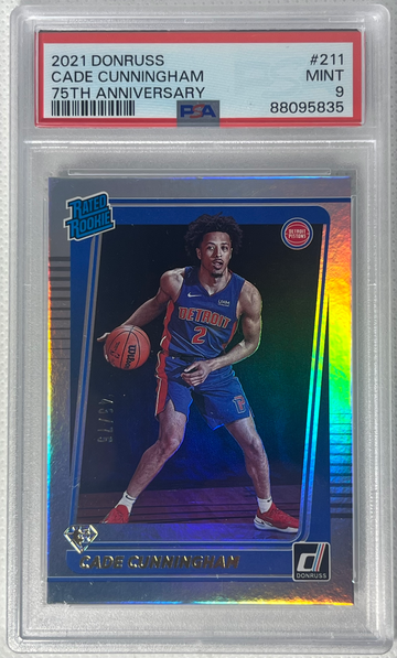 2021-22 Panini Donruss Cade Cunningham Rated Rookie #211 75th Anniversary /75 PSA 9 Mint Detroit Pistons