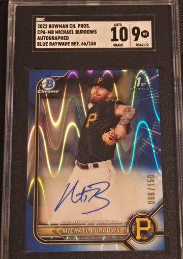 2022 Bowman Chrome 1st Michael Burrows Blue Raywave Auto SGC 9/10