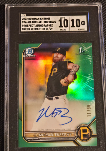 2022 Bowman Chrome 1st Michael Burrows Green Auto Refractor SGC 10/10