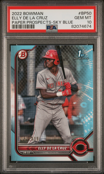 2022 Bowman Elly De La Cruz 1st Prospect Sky Blue Paper #318/499 PSA 10 Reds GEM
