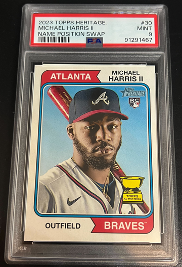 2023 Topps Heritage MICHAEL HARRIS ll #30 NAME POSITION SWAP SP Rookie RC Mint PSA 9