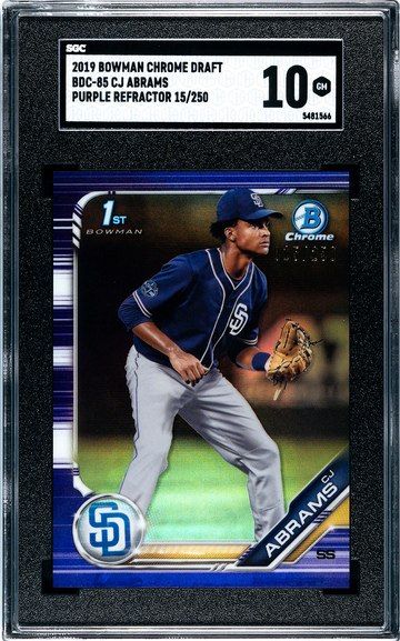 2019 Bowman Chrome Draft CJ Abrams Purple Refractor /250 SGC 10
