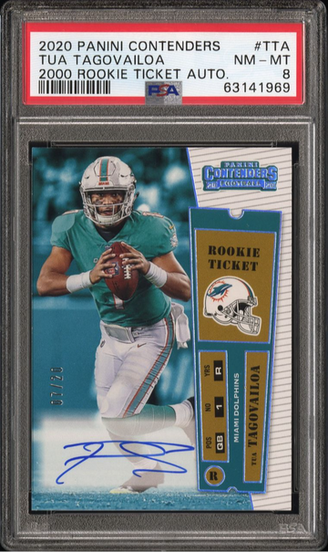 2020 Contenders Tua Tagovailoa 2000 Rookie Ticket Auto /20 PSA 8 
