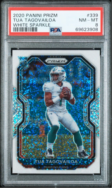 2020 Panini Prizm White Sparkle Tua Tagovailoa PSA 8