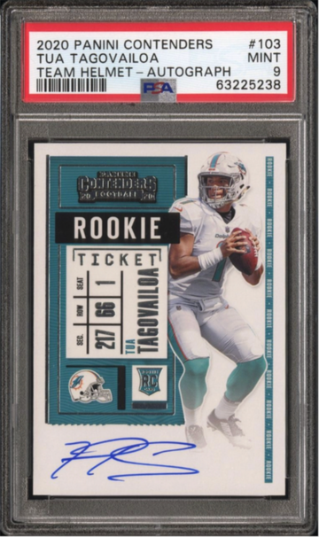2020 Contenders Tua Tagovailoa Autograph Team Helmet Variation PSA 9