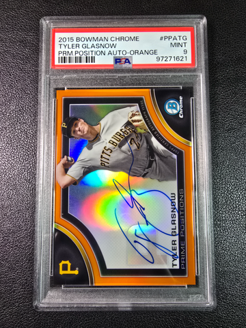 Tyler Glasnow PSA 9 #/25 #PPA-TG Auto 2015 Bowman Chrome Prime Position Orange