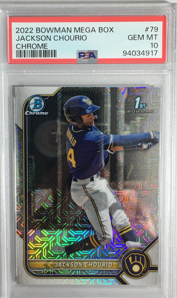 2022 Bowman Jackson Chourio #BCP-79 1st Bowman Mojo Refractor PSA 10 Brewers