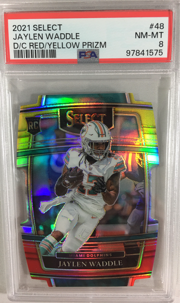 2021 Select Jaylen Waddle #48 RC Concourse Red / Yellow Prizm Die Cut PSA 8