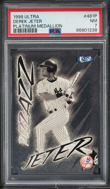 1998 Fleer Ultra Derek Jeter Platinum Medallion Pizzazz #481P SSP #'d 98/98 Bookend PSA 7