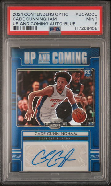 2021 Contenders Optic Cade Cunningham Rookie Blue Up & Coming Auto /75 PSA 9