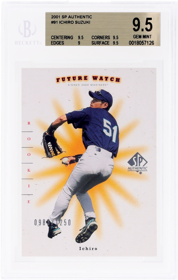 2001 SP Authentic Ichiro Suzuki Future Watch Rookie /1250 #91 BGS 9.5 Gem Mint