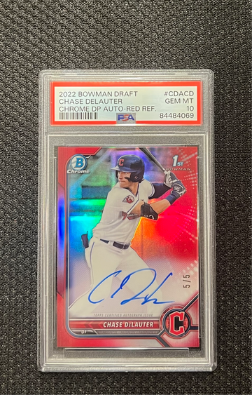 Chase DeLauter Bowman Chrome Red Auto 5/5 PSA 10