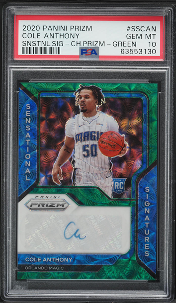 2020 Panini Prizm SS-CAN Cole Anthony SENSTATIONAL GREEN ROOKIE AUTO /8 - PSA 10