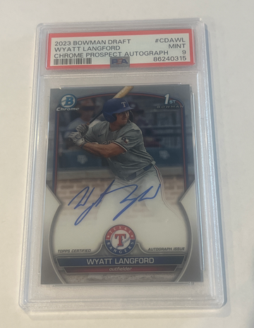 Wyatt Langford Bowman Draft Chrome auto PSA 9