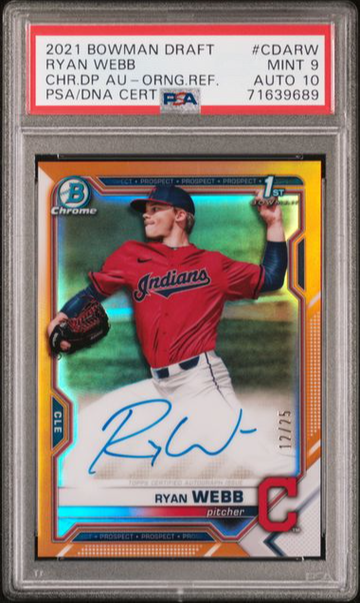 2021 BOWMAN DRAFT RYAN WEBB ORANGE REFRACTOR AUTO SP /25 PSA 9